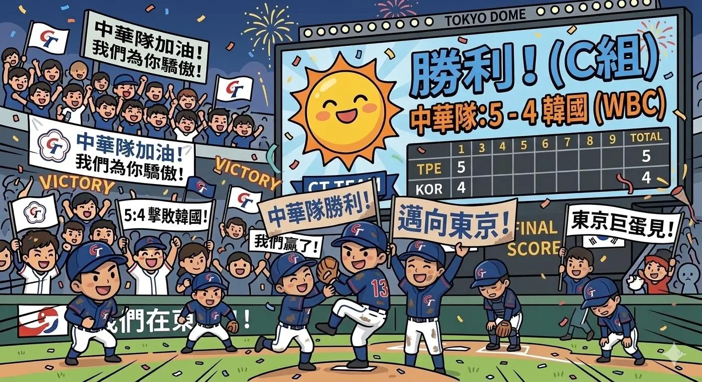 中華隊以 5：4 戰勝韓國～